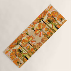 70s, Orange California poppies, mid century, 70s retro, flowers Yoga Mat