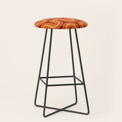 70s Retro Vintage Style Geometric Pattern Autumn Brown Orange and Yellow Stool