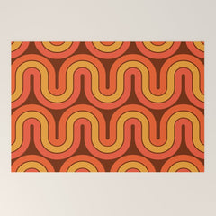 70s Retro Vintage Style Geometric Pattern Autumn Brown Orange and Yellow Welcome Mat