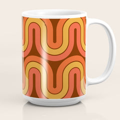 70s Retro Vintage Style Geometric Pattern Autumn Brown Orange and Yellow Coffee Mug