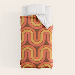 70s Retro Vintage Style Geometric Pattern Autumn Brown Orange and Yellow Duvet Cover