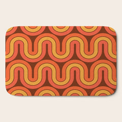 70s Retro Vintage Style Geometric Pattern Autumn Brown Orange and Yellow Bath Mat