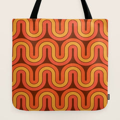 70s Retro Vintage Style Geometric Pattern Autumn Brown Orange and Yellow Tote Bag