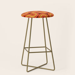 70s Retro Vintage Style Geometric Pattern Autumn Brown Orange and Yellow Stool