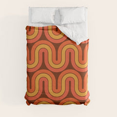 70s Retro Vintage Style Geometric Pattern Autumn Brown Orange and Yellow Duvet Cover