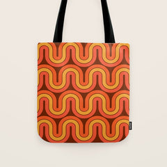 70s Retro Vintage Style Geometric Pattern Autumn Brown Orange and Yellow Tote Bag