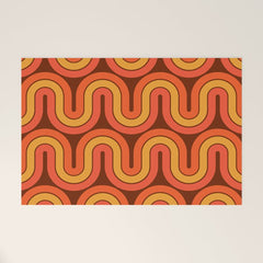 70s Retro Vintage Style Geometric Pattern Autumn Brown Orange and Yellow Welcome Mat