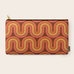 70s Retro Vintage Style Geometric Pattern Autumn Brown Orange and Yellow Carry All Pouch