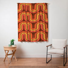 70s Retro Vintage Style Geometric Pattern Autumn Brown Orange and Yellow Window Curtain