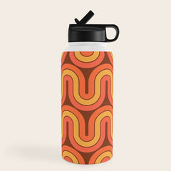 70s Retro Vintage Style Geometric Pattern Autumn Brown Orange and Yellow Water Bottle