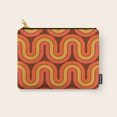 70s Retro Vintage Style Geometric Pattern Autumn Brown Orange and Yellow Carry All Pouch