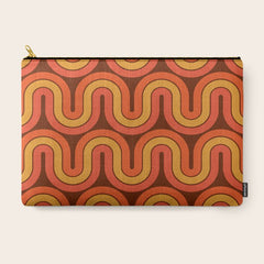 70s Retro Vintage Style Geometric Pattern Autumn Brown Orange and Yellow Carry All Pouch