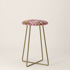 60s 70s Retro Floral Garden Cheerful Flower Pattern in Brown Pink Avocado Stool