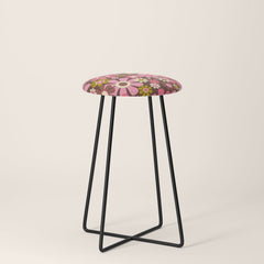 60s 70s Retro Floral Garden Cheerful Flower Pattern in Brown Pink Avocado Stool
