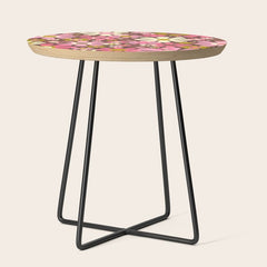 60s 70s Retro Floral Garden Cheerful Flower Pattern in Brown Pink Avocado Side Table