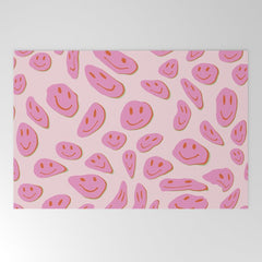 70s retro pink smiles pattern Welcome Mat