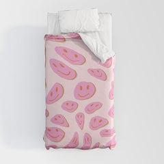 70s retro pink smiles pattern Duvet Cover