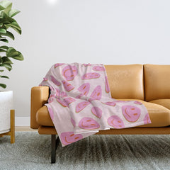 70s retro pink smiles pattern Throw Blanket