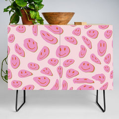 70s retro pink smiles pattern Credenza