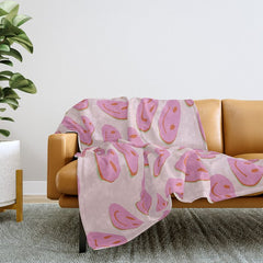70s retro pink smiles pattern Throw Blanket