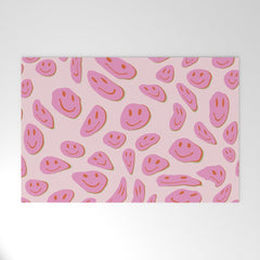 70s retro pink smiles pattern Welcome Mat