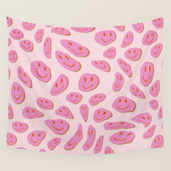 70s retro pink smiles pattern Wall Tapestry