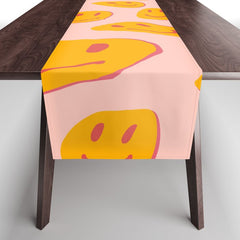 70s retro yellow smile face illustration Table Runner