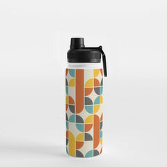 1970s Colors Mid Century Modern Geometric Pattern Water Bottle