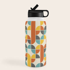 1970s Colors Mid Century Modern Geometric Pattern Water Bottle