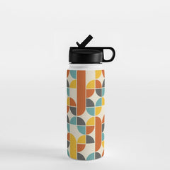 1970s Colors Mid Century Modern Geometric Pattern Water Bottle