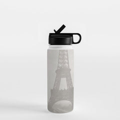1920 Woman at the Gate, Eiffel Tower black and white photography / jazz age black & white photograph Water Bottle