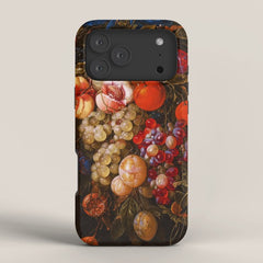 A festoon of fruit hanging from a blue ribbon 1670 still life portrait painting by Cornelis de Heem iPhone Case