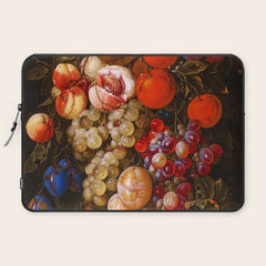 A festoon of fruit hanging from a blue ribbon 1670 still life portrait painting by Cornelis de Heem Laptop Sleeve