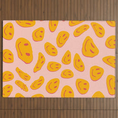 70s retro yellow smile face illustration Outdoor Rug