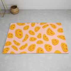 70s retro yellow smile face illustration Rug
