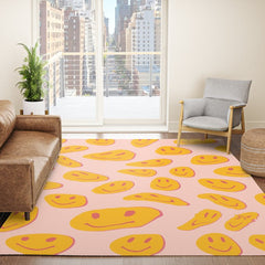 70s retro yellow smile face illustration Rug