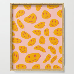 70s retro yellow smile face illustration Serving Tray