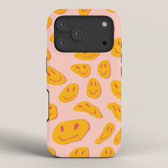 70s retro yellow smile face illustration iPhone Case