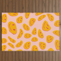 70s retro yellow smile face illustration Outdoor Rug