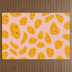 70s retro yellow smile face illustration Outdoor Rug
