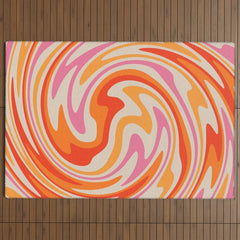 70s Retro Swirl Color Abstract Outdoor Rug