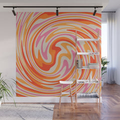 70s Retro Swirl Color Abstract Wall Mural