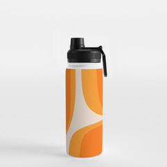 70s Retro Groove Minimalist Mid Century Modern Abstract in 1970s Brown and Orange Water Bottle