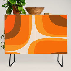 70s Retro Groove Minimalist Mid Century Modern Abstract in 1970s Brown and Orange Credenza
