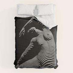 0077s-DJA Abstract Photograph of Seated Woman Striped by Light and Shade Comforter