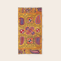 19th Century Uzbekistan Suzani with Gold Background Bath Towel