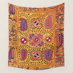 19th Century Uzbekistan Suzani with Gold Background Wall Tapestry