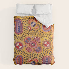 19th Century Uzbekistan Suzani with Gold Background Duvet Cover
