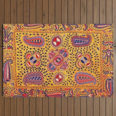 19th Century Uzbekistan Suzani with Gold Background Outdoor Rug