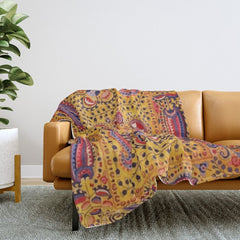 19th Century Uzbekistan Suzani with Gold Background Throw Blanket